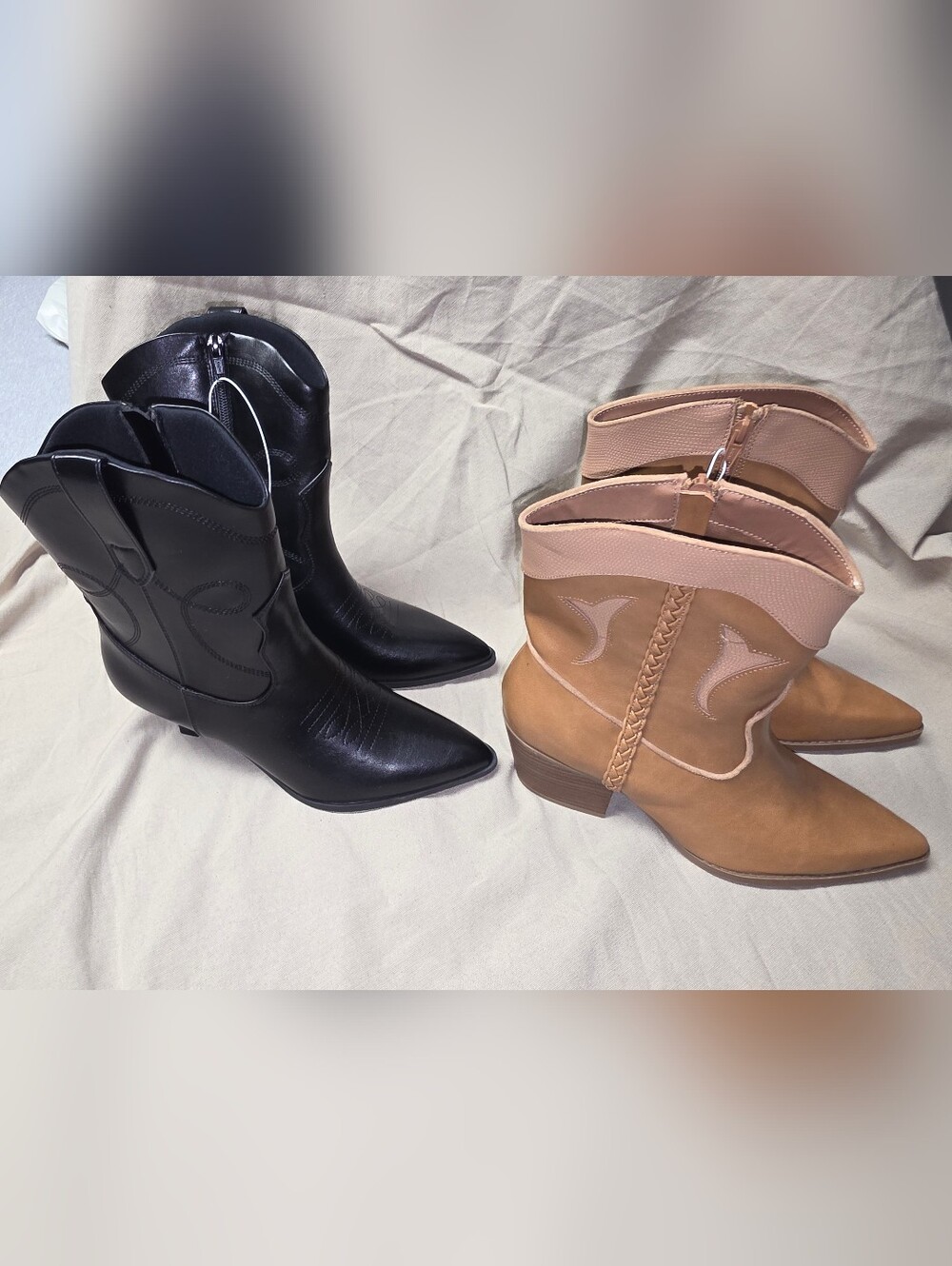 Universal Thread Two-Tone Western Ankle Boots in Black and Tan